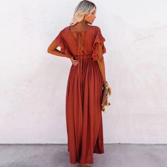 Red Gauze Boho Button Maxi Coverup Dress - Picture 4 of 10